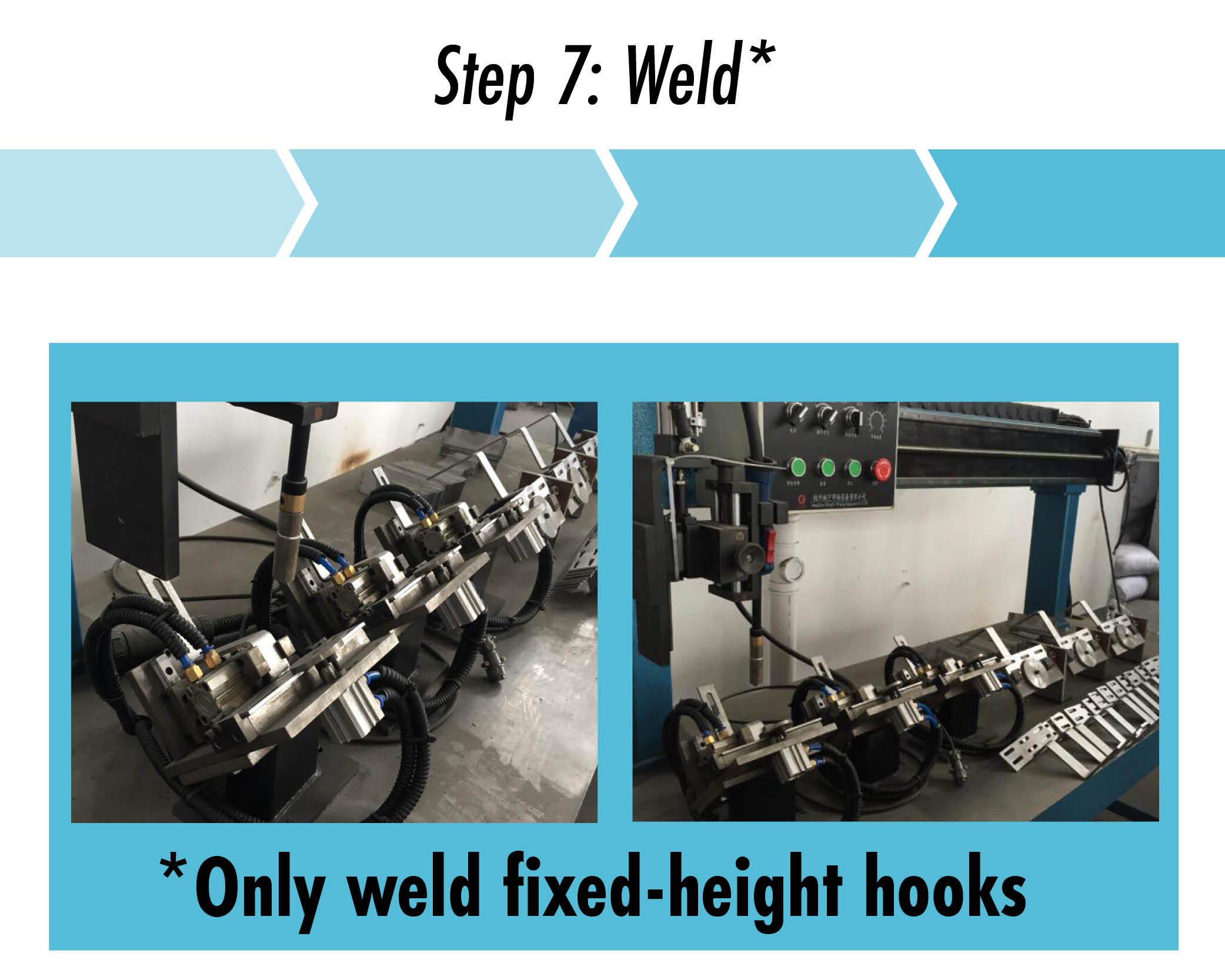 step 7 weld arm and base together for fixed height hooks